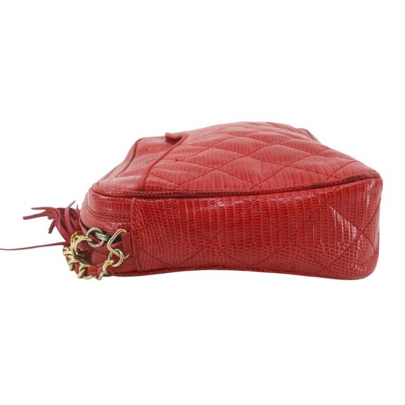 Chanel Lizard Camera Bag Vintage Tassel CC Exotic Red/Gold Rare Shoulder Leather - Picture 4 of 13